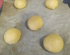 Step <p>Ponga en el vaso los 40 g de leche, 10 g de levadura, 130 g de harina de fuerza y la cucharadita de azúcar. Mezcle todos los ingredientes 15 seg/vel 4. Retire del vaso y forme una bola compacta y sumérgela en un bol con agua tibia que la cubra completamente, durante 15 min hasta que la bola flote.</p><p>Ponga en el vaso las pieles del limón y naranja mas los 60 g de azúcar y pulverice 20 seg/ vel 10. Añada el huevo, los 60 g de lecha, 10 g de levadura, 15 g de agua de azahar, 35g de mantequilla, 225 g de harina de fuerza y un pellizco de sal y la bola o pre-fermento y mezcle 30 seg/ vel 10. baje todos los ingredientes con la espátula y amase 3 minutos con la función amasado o espiga. Deje la masa 1 hora en el vaso cerrado o hasta que duplique su volumen.</p> illustration