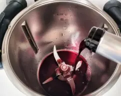 Step <p>Echar el vino en el vaso y reducir 9 min / 100 ºC / vel 1, sin cubilete. Verterlo sobre la sal reservada y mezclar con la espátula.</p> illustration